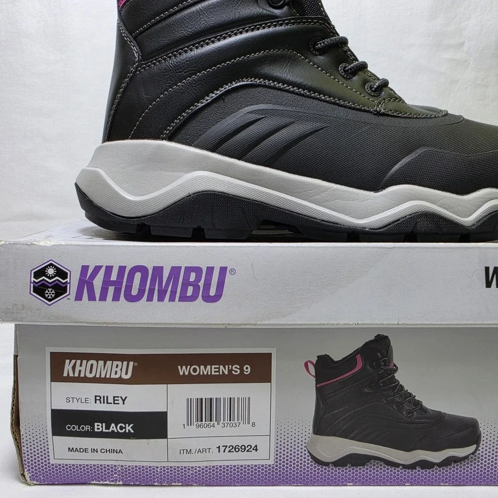 Khombu Riley Womens Black Pink Shell Winter Boots Faux Fur Lined Size 9 1726924